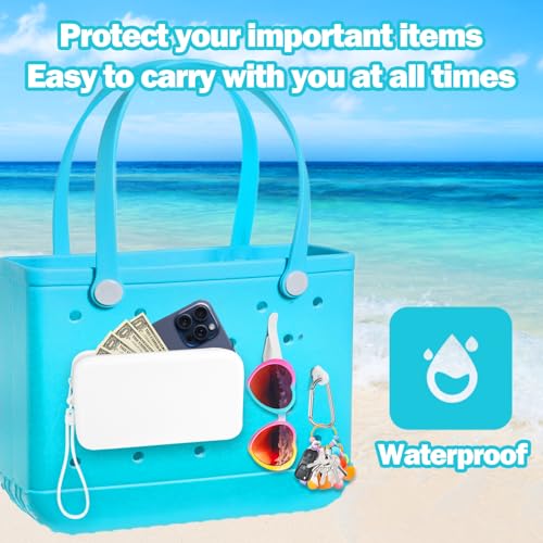 Image of Mity rain Silicone Wallet for Bogg Bag Phone Holder | Accessories Set for Bogg Bag Contain 2PCS Key Holder and Large Capacity Silicone Zipper Bag for Beach Bags Tote Bag (White)