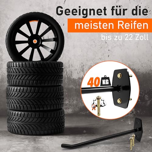 Upgrade4cars Reifen Wandhalterung Garage für 4 Felgen | Autoreifen Wandhaken bis zu 22 Zoll | Reifenhalter Haken Set | Edelstahl Reifenwandhalter Aufhängung Gummiert