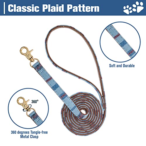 EXPAWLORER Stickerei Hundehalsband mit Leine - Verstellbarer Hundehalsband und Leine Set, weicher schöner Hundehalsband mit Tuch und Schleife, modernes Design ideal für Katzen und Hunde, Blau S