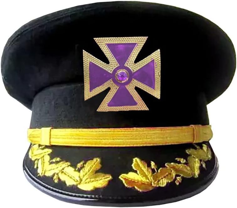 BRICKS MASONS Past Grand Commander Knights Templar Commandery Fatigue Cap - Purple Metal Cross With Braid & Vinework