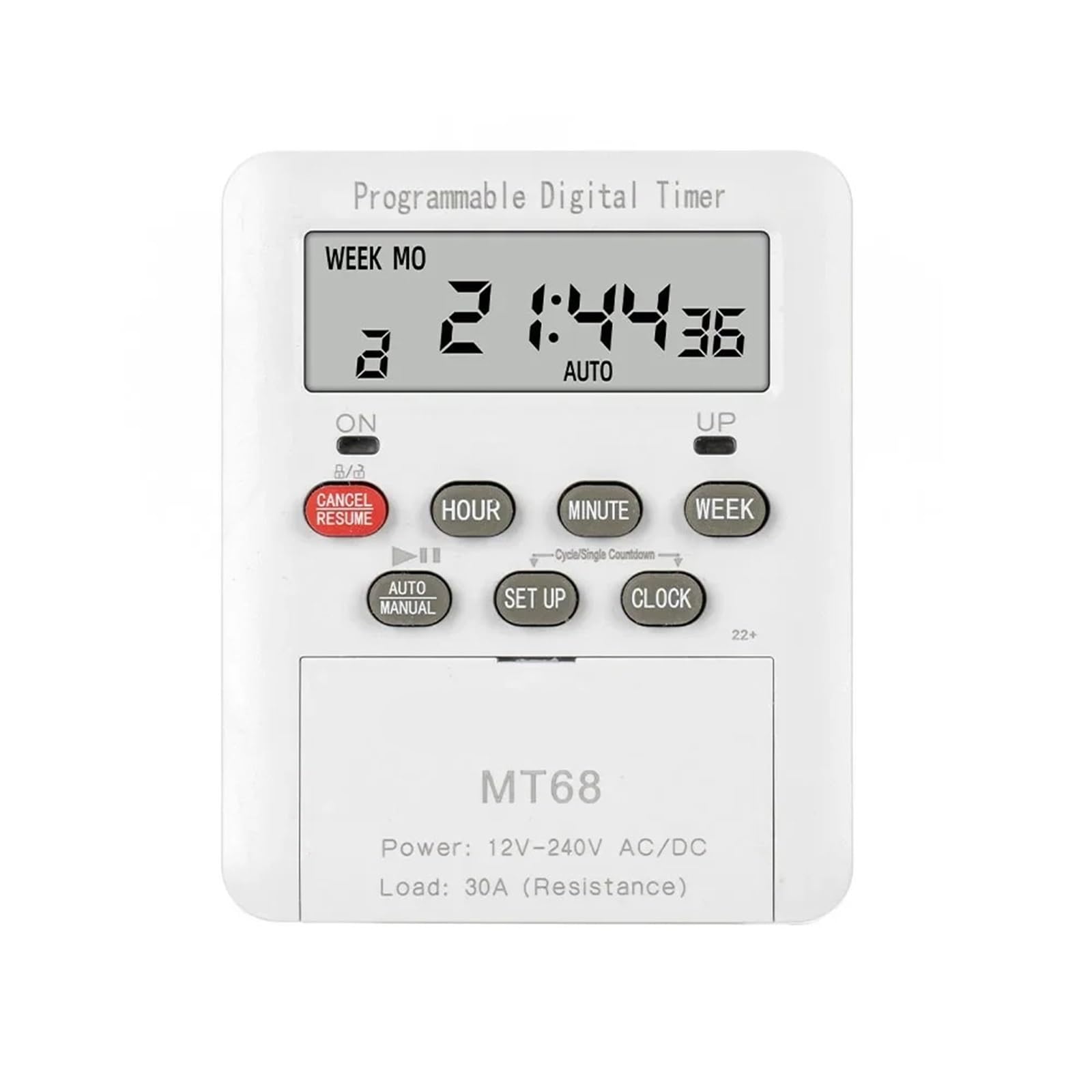Pknaqwlsx 100-240V Ac Mt68 30A 100-240Vac Digital Timer Switch Programmable Time Relay Programmer Built-In Rechargeable Battery Din Rail