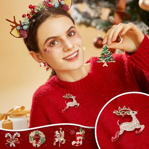 Image of 6Pcs Rhinestone Christmas Pins and Brooches for Women