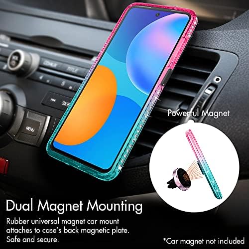 Silverback Miss Arts Compatible with Huawei P Smart 2021 Case, Moving Liquid Holographic Glitter Case With Kickstand, Girls Women Bling Diamond Ring Case for Huawei P Smart 2021 -Green