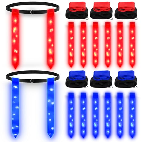 6 Sets Blue and Red 6 Set LED Flag Football Belts Set Glow in The Dark Light up Adjustable Capture...