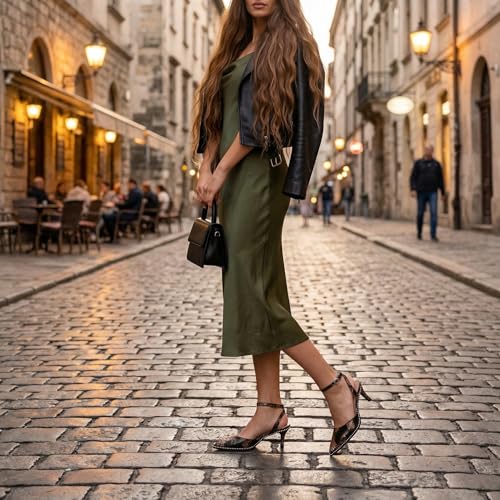 Image of SAMMITOP Kitten Heels for Women Low Heel Closed Toe Ankle Strap Pumps Wedding Party Beaded Dress Shoes 2.4 Inch