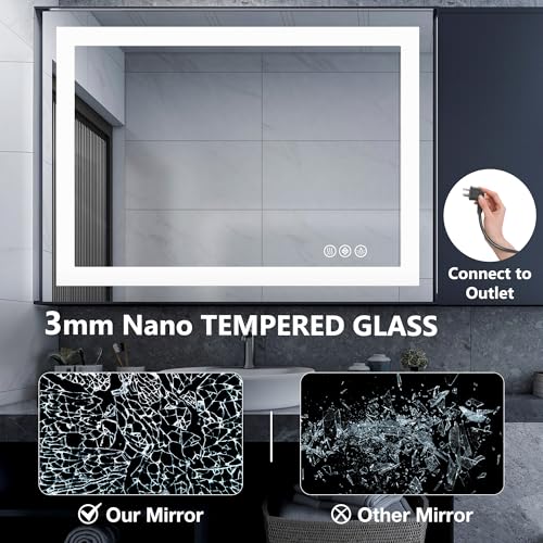 Image of NEWBULIG 24X36 Inch LED Bathroom Wall Mirror with Lights, Light up Vanity Bathroom Mirror for Over Sink, Anti-Fog and Dimmable, Front Light and Backlit, Memory Function, Shatter-Proof, White
