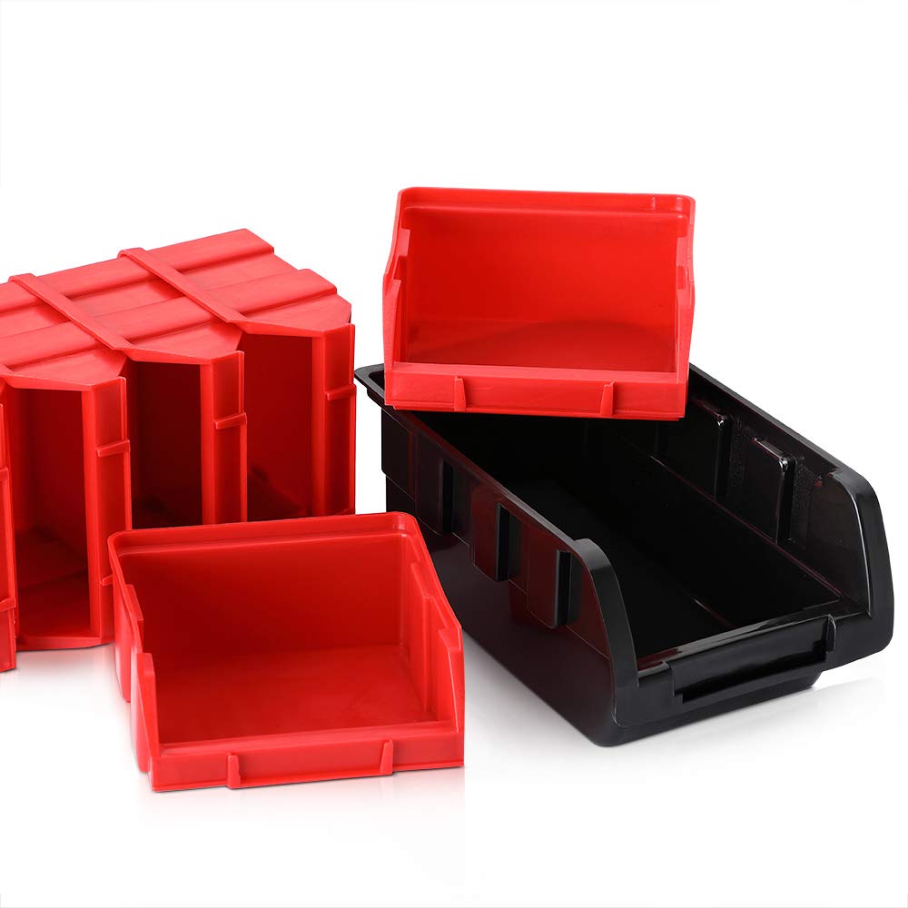 MONZANA® Stapelboxen 64 tlg. Erweiterbar Etikettenfach Stabil Stoßfest Starke Wandplatten Wandregal Werkstattregal Werkzeuglochwand Kleinteilemagazin