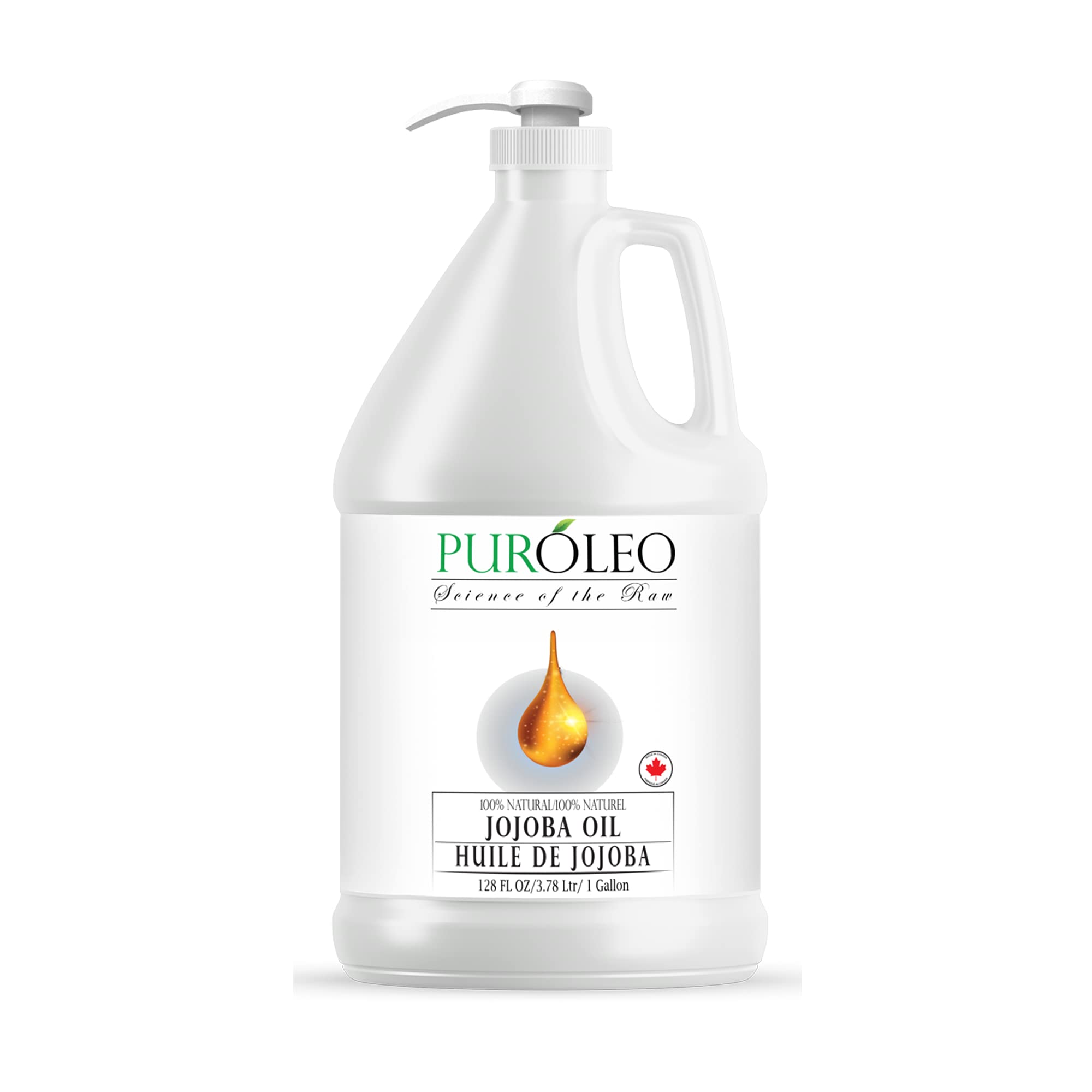PUROLEO Jojoba Oil 128 Fl Oz/3784 ML (Packed In Canada) 100% Natural Cold Pressed Unrefined for Hair Oil, beard oil, Cuticle Oil, baby oil & Face Oil | Premium Leakproof unbreakable Packaging