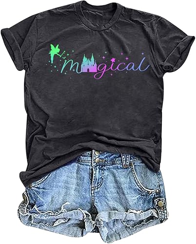 Image of Tewmeu Magic Kingdom Shirt for Women Casual Holiday Graphic Short Sleeve