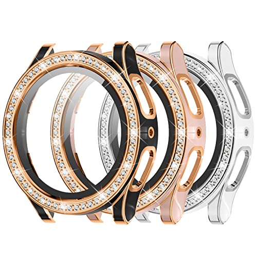 Kamita [3Stück] Diamanten Hülle für Samsung Galaxy Watch FE 2024/Watch 5/Watch 4 40mm PC Bumper Schutzhülle mit Hartglas Displayschutzfolie Glitzerhülle für Watch5/Watch4 (Silber+Schwarz+Roségold)