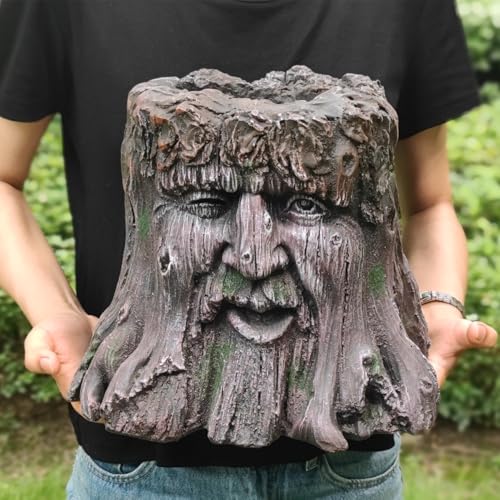 MOOFAR 10''H Tree Face Planters Pots Head Planter Magnesium Oxide Head Face Planter Pot Tree Stump Face Flower Plant Pots for Indoor/Outdoor Garden Yard Porch Patio Decor
