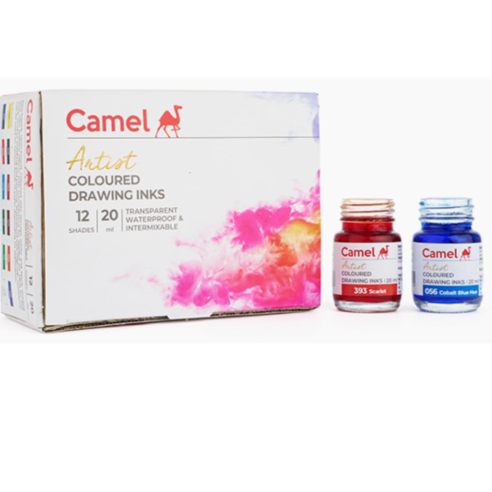 camlin -set of coloured drawing ink asst 12shades