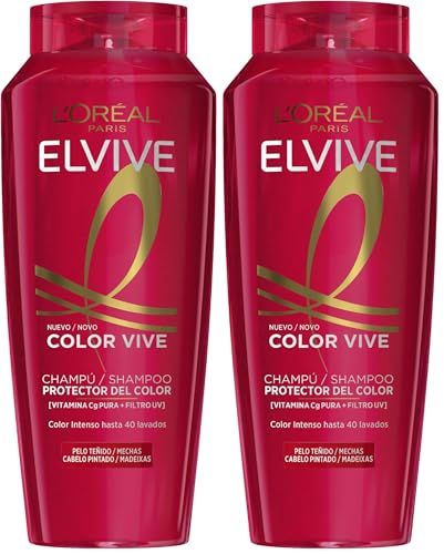 L'Oréal Paris - Elvive Color Vive Champú Protector, Cabellos Teñidos o con Mechas, Fija, Nutre y Protege - 380 ml (Paquete de 2)