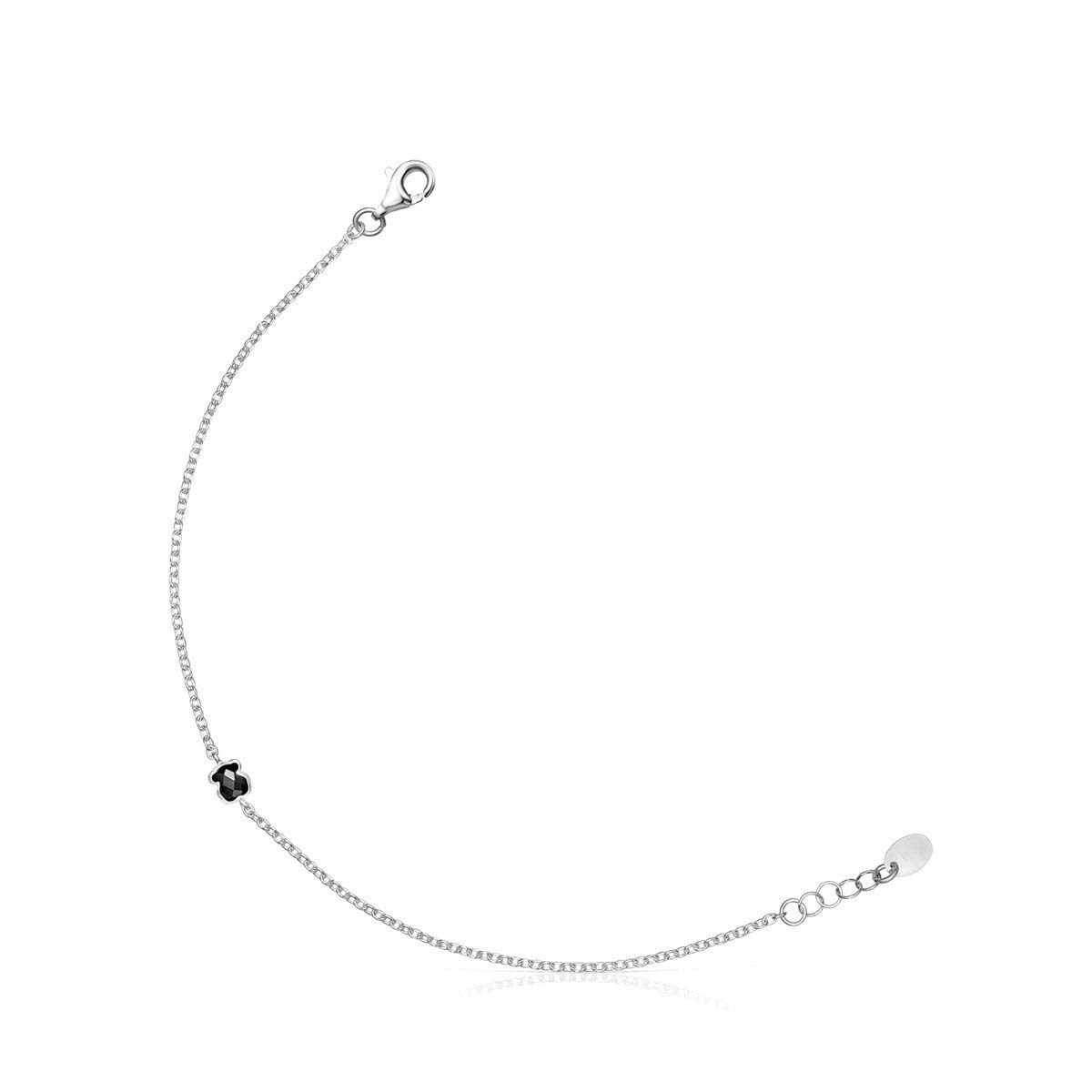 TOUSPulsera de Plata para Mujer con Motivo de Plata Primera Ley de Oso Ónix 0,4 cm, 17,5 cm de Largo, Elegante y Sutil, Colección Mini Color