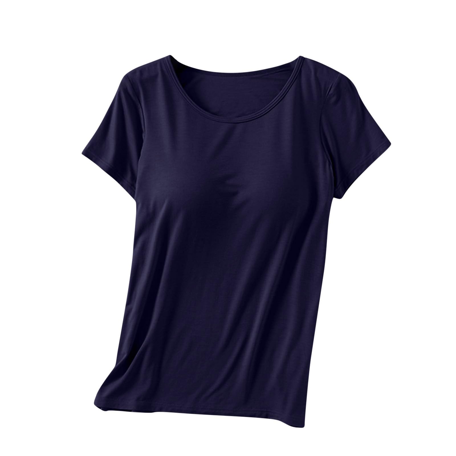 Womens Shirts with Built in Bra Short Sleeve Shirts Summer Casual Athletic Workout Yoga Shelf Bra Padded T Shirts Tops — view 22