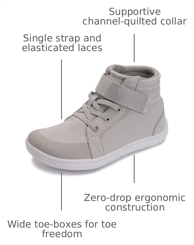 Image of WHITIN Little /Big Kid Wide High Top Barefoot Shoes W8K23 | Back to School, Natural & Healthy Fit, Ankle Support, Lightweight Zero-drop for Casual Walking & Active Play