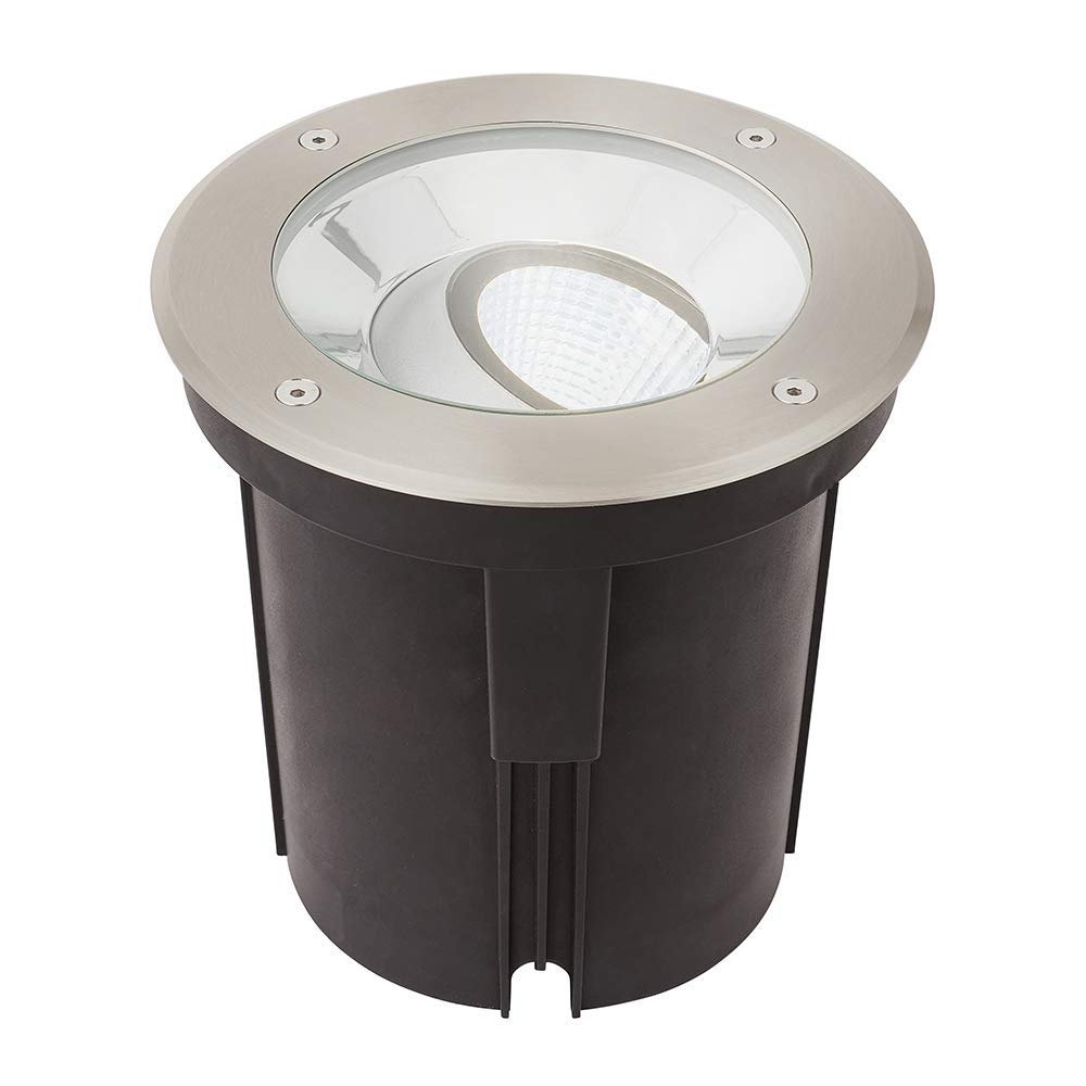 National Lighting Hoxton Brushed Stainless Steel Buried Walkover Drive Over Outdoor Driveway Ground Weatherproof Adjustable 16.5W LED 4000K Uplighter IK08 Impact IP67 Rated