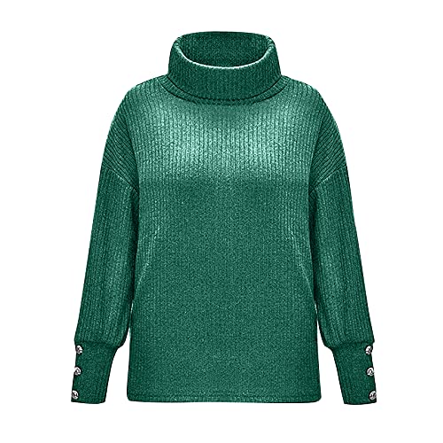 Boatneck Sweaters For Women, Spring Women 2023 Thanksgiving Outfit Women's Red Sequin Turtleneck Pullover Button Long Sleeve Loose Knitted Sweater Tops Poncho Cropped Vest Cute (Xxl, Green) #TOP4