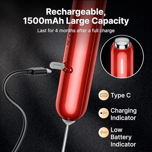 Image of InstaWhisk Milk Frother with Variable Speed, Rechargeable Coffee Frother Wand with Detachable Double Whisk, Handheld Electric Stirrer for Latte, Cappuccino, Matcha, Almond Milk, Protein, Red