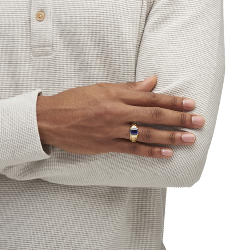 PalmBeach Men's Yellow Gold-Plated Emerald Cut Created Blue Sapphire and Diamond Accent Ring Sizes 8-134