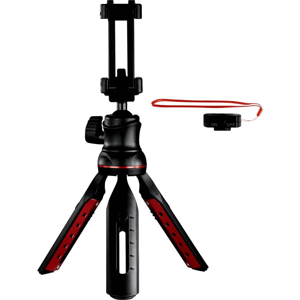 Hama Handy Stativ mit Bluetooth Fernauslöser (Selfiestick, Kamerastativ mit Handyhalterung, Reisestativ mit 3D-Kugelgelenk, 1/4 Zoll Gewinde für Smartphone und Spiegelreflexkamera) schwarz