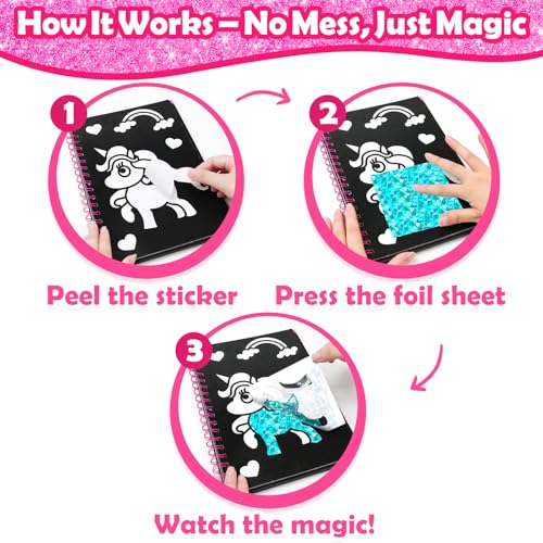 Image of FUNNYB&G Foil Art Craft Kit for Girls 4-10 Years Old: Mess-Free & No-Glue, Create 16 Sparkly Princess Unicorn Pictures - Perfect Travel Toy & Birthday Gift for Kids (Princess)