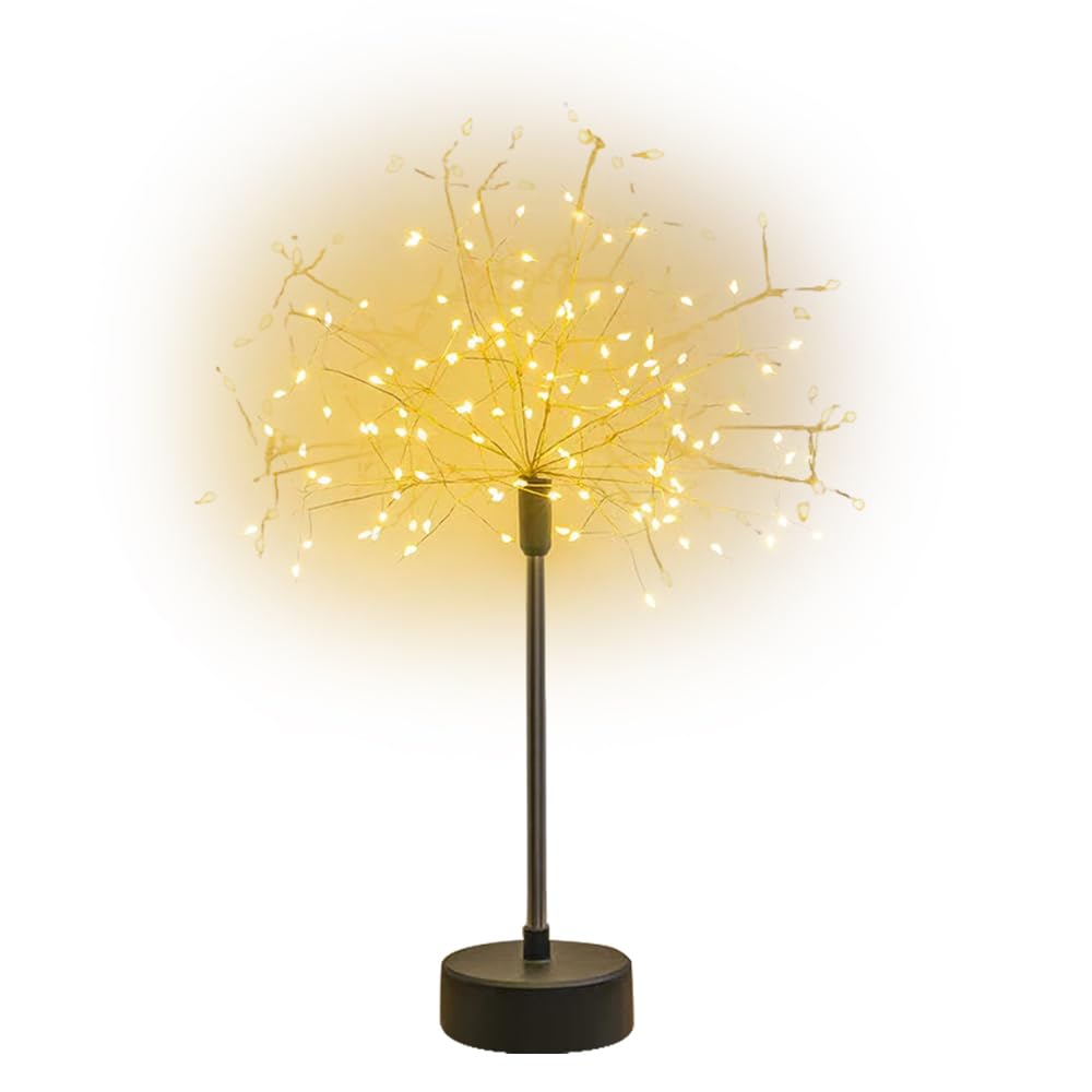 Firework Lights, Nest and Flowers Table Fireworks Light, Mini Fairy Starburst Lights with Battery-powered or USB, Christmas Starburst Firework Lamp for Christmas Party Centerpiece Decor (Warm white)