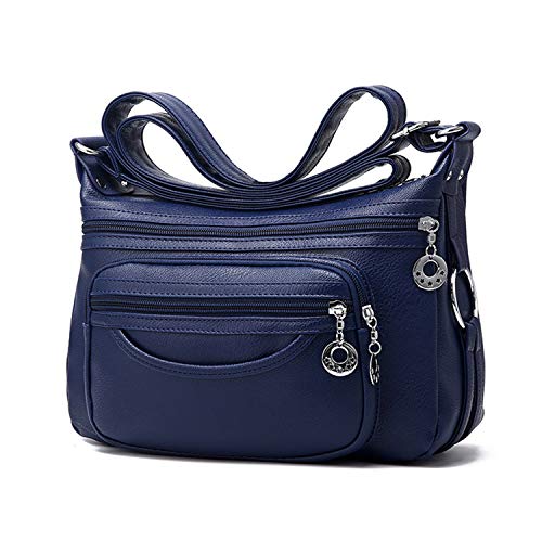 NOTAG Sac Bandoulière Femme, Cusual Multi-Poches Sac à Main en Cuir PU Sac à Bandoulière (Bleu)