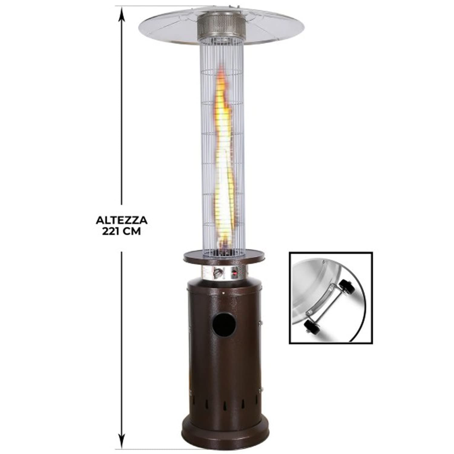 Marvin Stufa A Fungo Gas Bombola Gpl Da Esterno Portatile Cilindro Arredo Riscaldante Per Terrazzo Patio Giardino Locali Ristoranti Bar In Acciaio Potenza 13 Kw (moka)