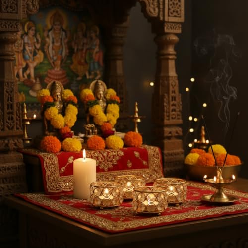 Image of Easyera Beautiful Lotus Tealight Holder Candle Stand Metal Home Decoration Festival Occasions Diwali (Not Include Glass Candle) Golden Pack (Pack of 12 (Golden) Crystal Candle Holder Tealight)