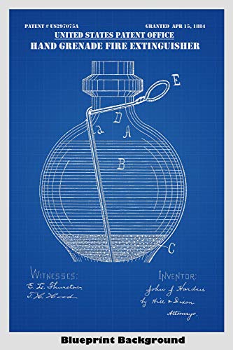 Vintage Hand Grenade Fire Extinguisher Poster Patent Print Art Poster: Choose From Multiple Size and Background Color Options