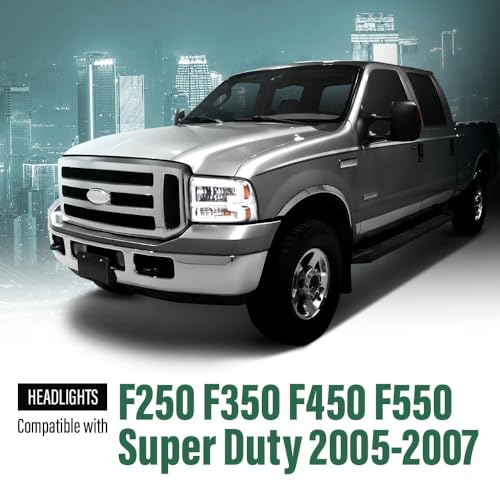 Image of GRAND ORANGE LED DRL Headlight Assembly Compatible with Ford Excursion 2005, Fit Ford F250 F350 F450 F550 Super Duty 2005-2007 FO2502217 HeadLamps LH & RH Clear lens Chrome Housing White Reflector