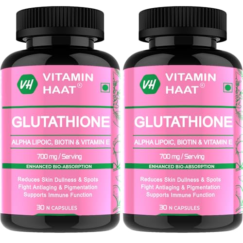 Image of Glutathione | Glutathione Supplements I L Glutathione Skin Whitening Capsule Vitamin E, Biotin, VIT C I 700mg I 30 Veg Capsules (Pack of 2)