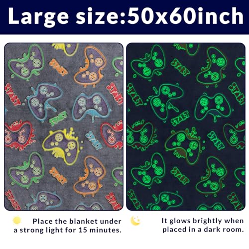 Gamer Gifts Toys for Teen Boys Girls - Glow in The Dark Blanket 2 4 6 8 10 12 13 Year Old Boy Gifts Gaming Controller for Kids Son Boyfriend Men Birthday Christmas 50"x60" - Image 7
