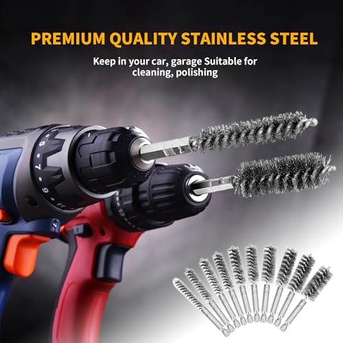 Image of 30 Pieces Bore Brush for Drill, Stainless Steel Wire Bore Brush with 1 /4 Inch HexShank, Assorted Size Drill Wire Cleaning Brush for Power Drill Impact Driver