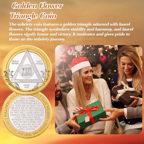 Image of Victory Path 23 Year Sobriety Coin, Affirmation AA Chips, Addiction Recovery Twenty-Three Years Sober Medallions, Celebrating Anniversary Token, Alcoholics Anonymous Sobriety Gifts for Men Women