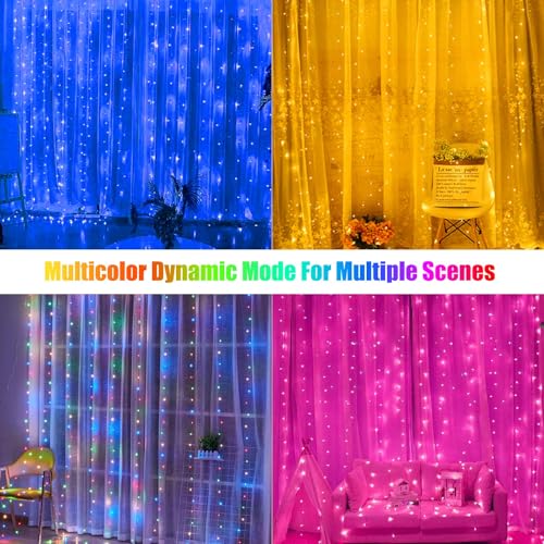 Image of 16 Colors Changing Curtain Lights - 400 LED 14.8 X 9.8 FT Fairy String, 7 Modes Twinkle with Remote, Backdrop Wall Hanging Dripping for Bedroom Backyard Halloween Christmas Decor