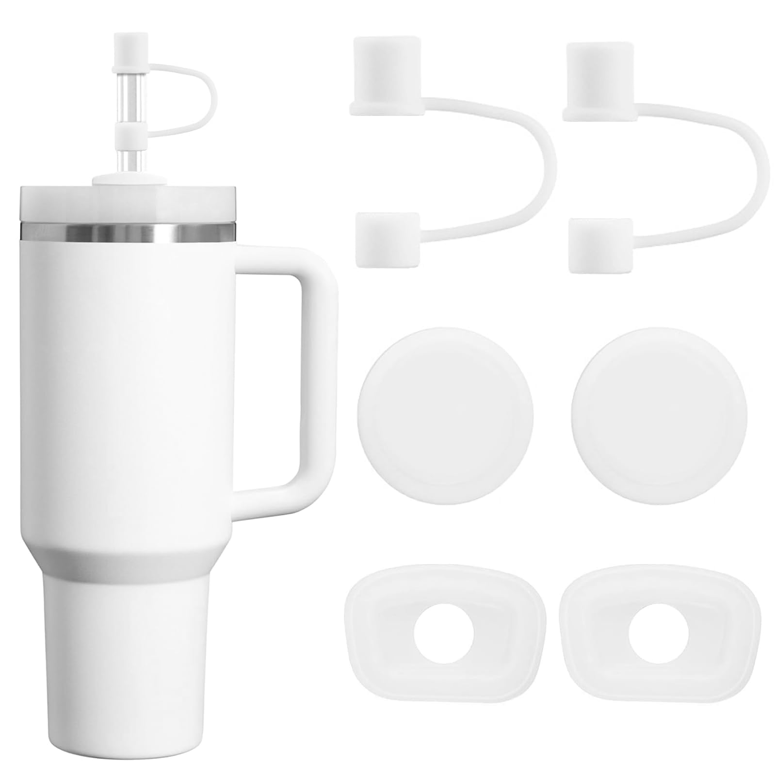 21 Colors Straw Toppers Include A Set of Leak-proof Plugs, for Stanley Straw Covers Cap for Stanley Cup 2.0 30oz, 40oz, Silicone, Dust-Proof （White, 2 Pack）