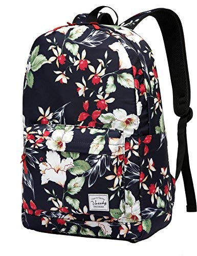VASCHY Mochila escolar ligera para mujer con funda para portátil de 14', flores azules, talla...
