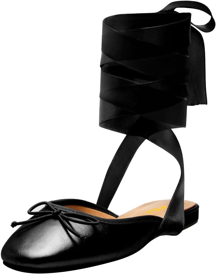 FSJ Women Wrapped Ballet Flats Bowknot Closed Toe Cross Ribbon Lace-Up Slingabck Ballerinas Shoes Size 4-16 US
