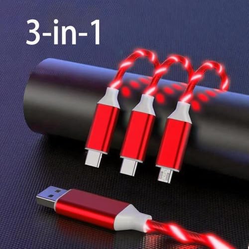 Image of Three in one USB Cable, Multifunctional Interface, Supports Fast Charging, Fast Data Transfer, Compatible with Almost All Mobile Devices, red Glow in The Dark Lighting