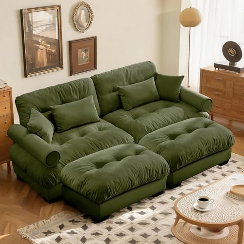 Image of SoarFlash Modern Sofa Couches for Living Room, Small Sectional Sofa Set with Reversible Chaise, Sleeper Sofas and Modular Couch Function, Suitable for Small Spaces in Apartment, Green