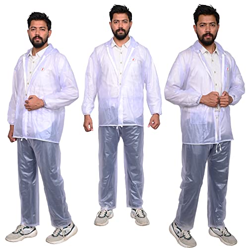 Image of Allextreme Crystal Men Raincoat with Adjustable Hood waterproof Reusable Rainwear Drawstring Hem Set of Top & Bottom with Carrying Pouch (XXL)