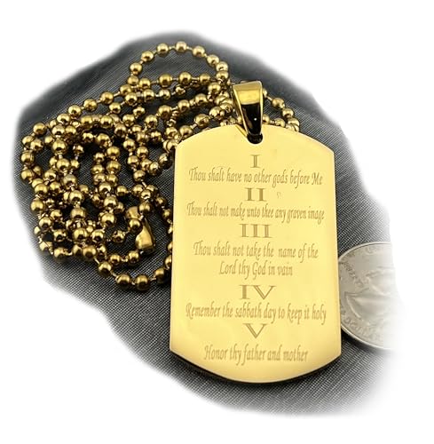 Generic Sams Tags and MORE 10 Ten commandments stainless steel gold ion plated necklace pendant ball chain