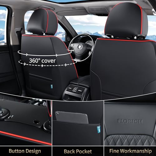 Image of FLORICH Seat Covers, Car Seat Covers Full Set, Luxury Nappa Leather Seat Covers, Breathable and Waterproof Car Seat Protector 5 Seat, Automotive Seat Covers Universal Fit for Most Cars-Black&Beige