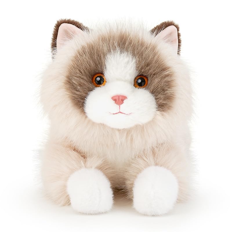 Niedliches Plüschtier Katze – Weiche Flauschige Simulation Ragdoll Kätzchen Puppe, Gefülltes Tier Kuschelkissen, Süßes Stofftier Geschenk für Mädchen & Kinder (Weiß,45cm)