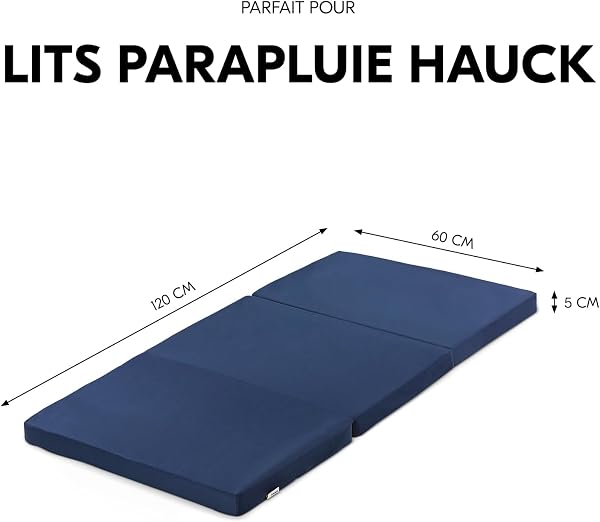 hauck Matelas Lit Parapluie Bébé 120x60x5 cm Sleeper – Compatible Dream N Play Plus, Sleep N Play Go Plus, Play N Relax Center – Compact, Sac de Transport, Bleu Navy - 2