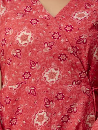 Image of feranoid Floral Print Angrakha 3 Sleeves Flared Kurti