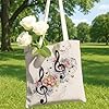 Artistic Canvas Tote Bags, Floral Music Notes Pattern Reusable Grocery Bags, Lightweight Washable Shoulder Strap Canvas Bags for Gym Outdoor Travel Beach Picnic 13x15 Inch #4