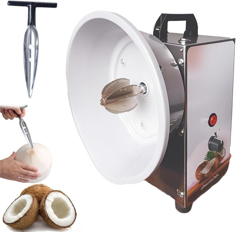 Coconut Scraper Grater Machine, Electric Coconut Meat Removal Tool, Vertical Coconut Processing Grinder Shredder, w/3 Speeds, for Flakes with Blade Dust Cover Handles & Feet (Stainless steel)